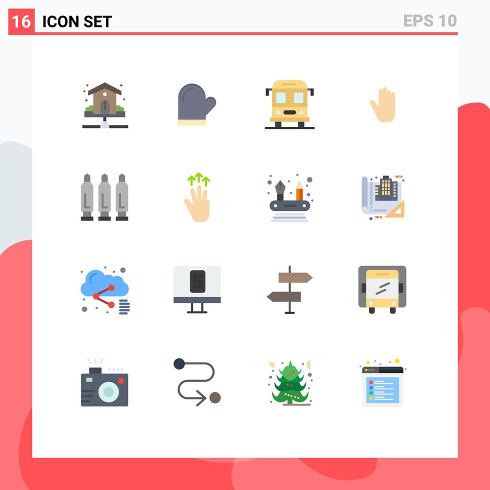 universal ícone símbolos grupo do 16 moderno plano cores do bala mão cozinha gestos transporte editável pacote do criativo vetor Projeto elementos