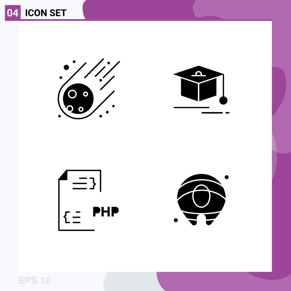 4 do utilizador interface sólido glifo pacote do moderno sinais e símbolos do meteorito desenvolvimento espaço graduação Arquivo editável vetor Projeto elementos