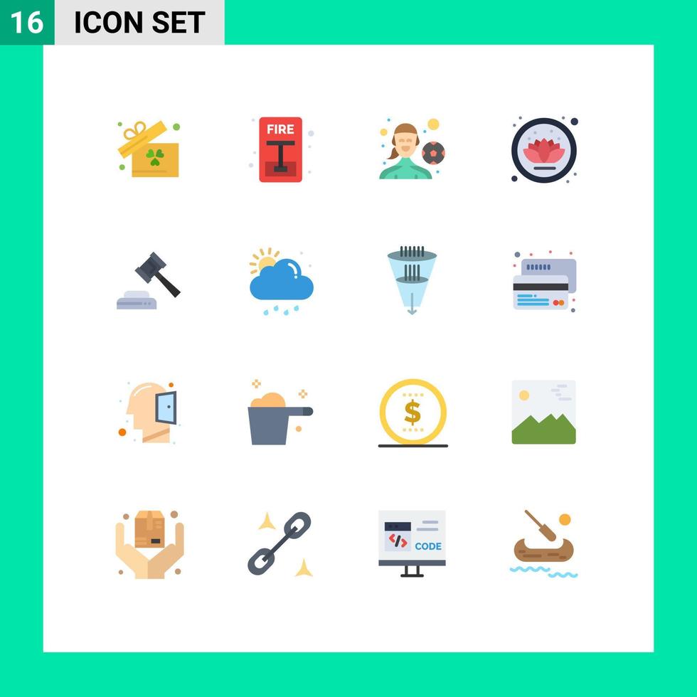 Móvel interface plano cor conjunto do 16 pictogramas do nuvem martelo futebol jogador quadra natureza editável pacote do criativo vetor Projeto elementos