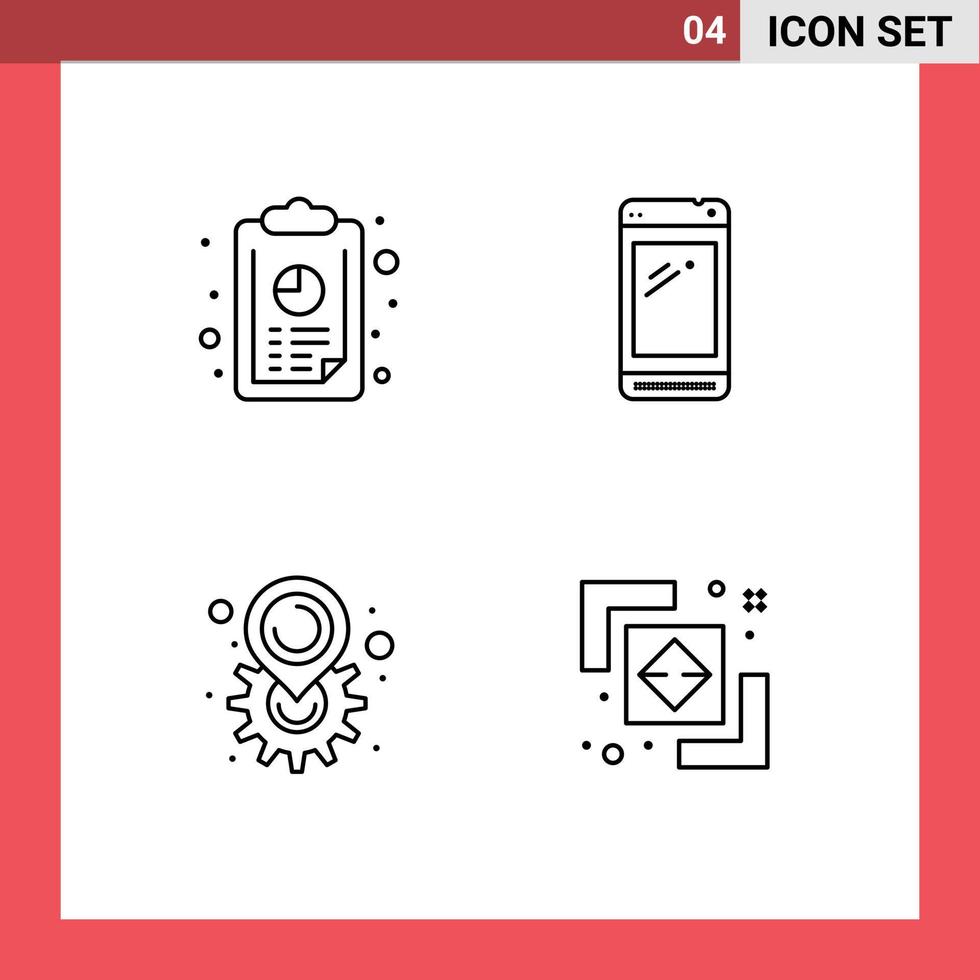 grupo do 4 moderno linha preenchida plano cores conjunto para anual relatório engrenagem gráfico Móvel mapa editável vetor Projeto elementos