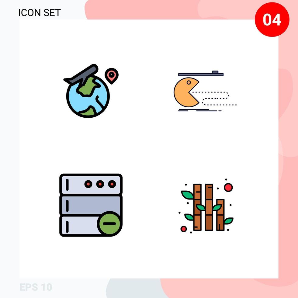 moderno conjunto do 4 linha preenchida plano cores e símbolos tal Como mundo base de dados trabalho jogos servidor editável vetor Projeto elementos
