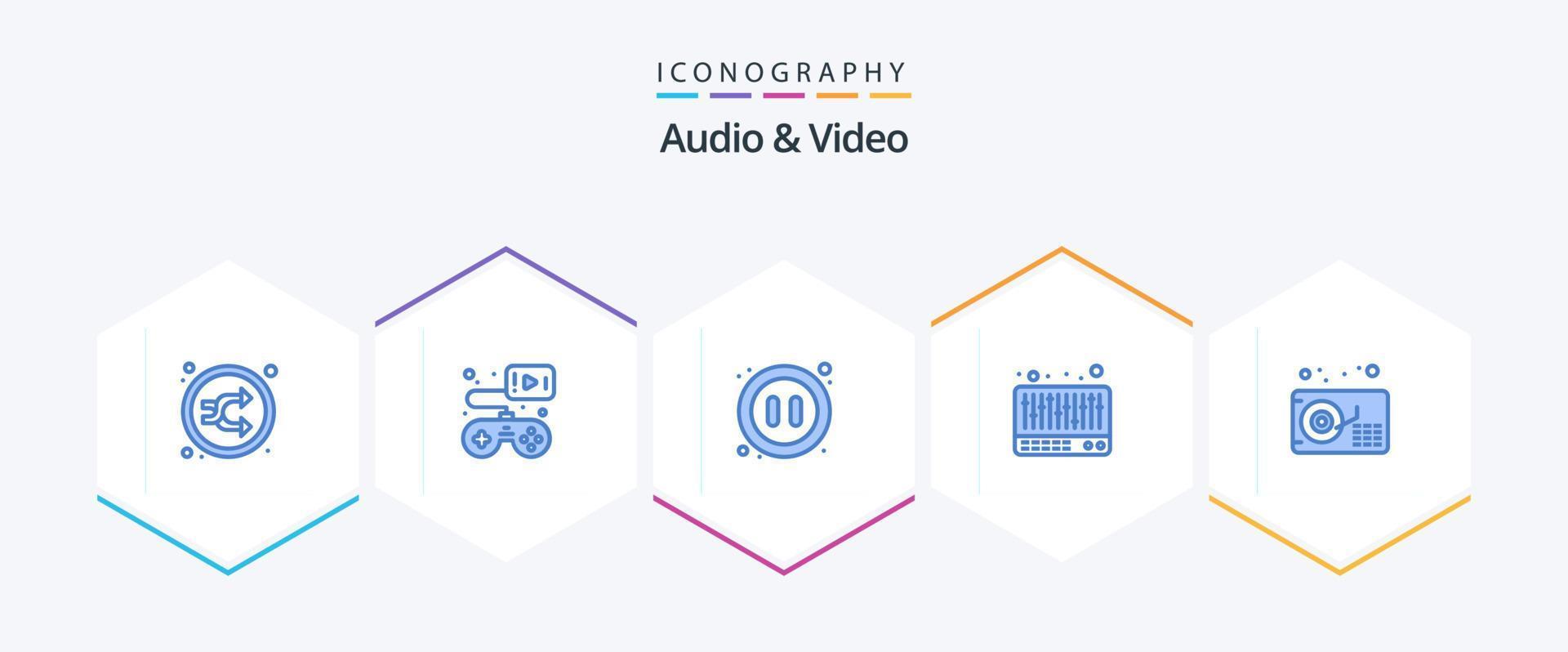audio e vídeo 25 azul ícone pacote Incluindo gramofone. som. vídeo jogo. música. vídeo vetor