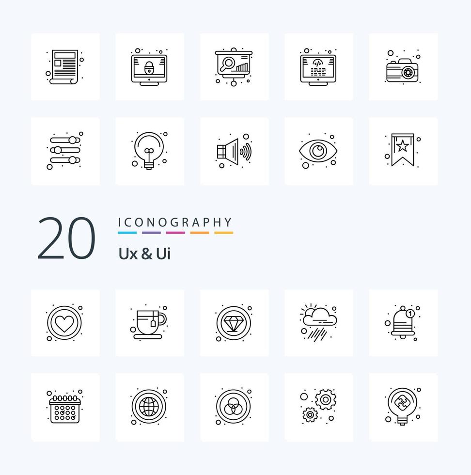 20 ux e ui linha ícone pacote gostar Sino clima Prêmio ferramenta aplicativo vetor