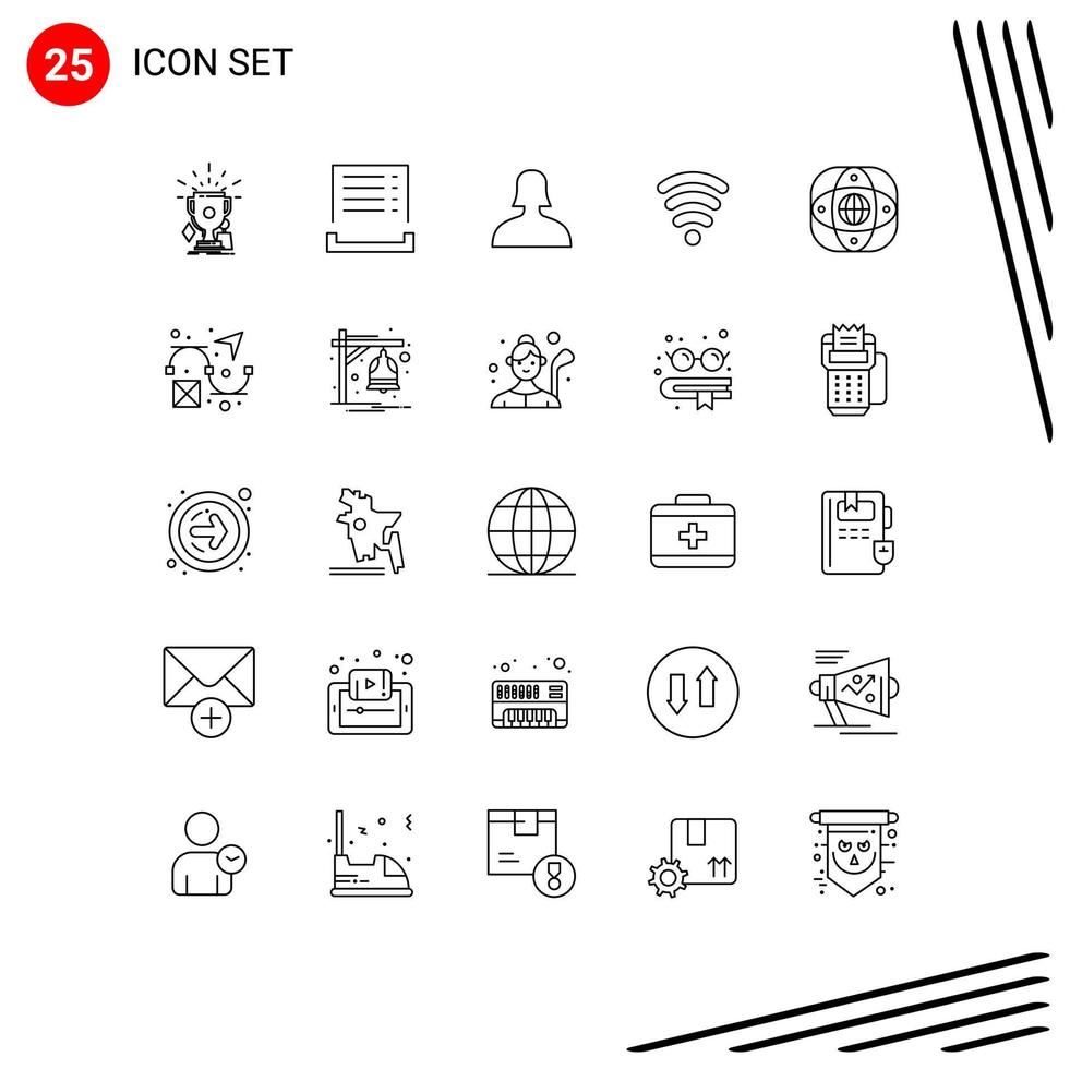25 linha conceito para sites Móvel e apps terra artificial recibo sinal Wi-fi editável vetor Projeto elementos