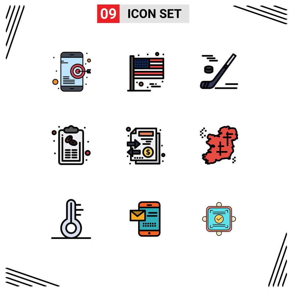 do utilizador interface pacote do 9 básico linha preenchida plano cores do cardápio mão hóquei café gelo hóquei editável vetor Projeto elementos