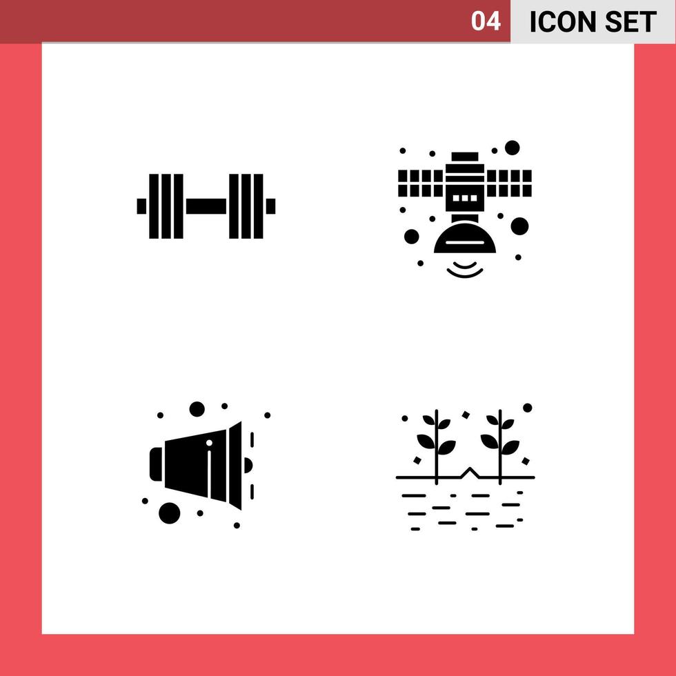 4 do utilizador interface sólido glifo pacote do moderno sinais e símbolos do haltere audio peso satélite volume editável vetor Projeto elementos