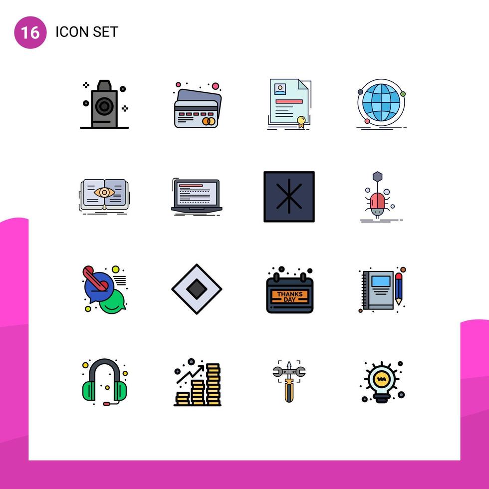 16 do utilizador interface plano cor preenchidas linha pacote do moderno sinais e símbolos do conhecimento rede crachá Internet dados editável criativo vetor Projeto elementos
