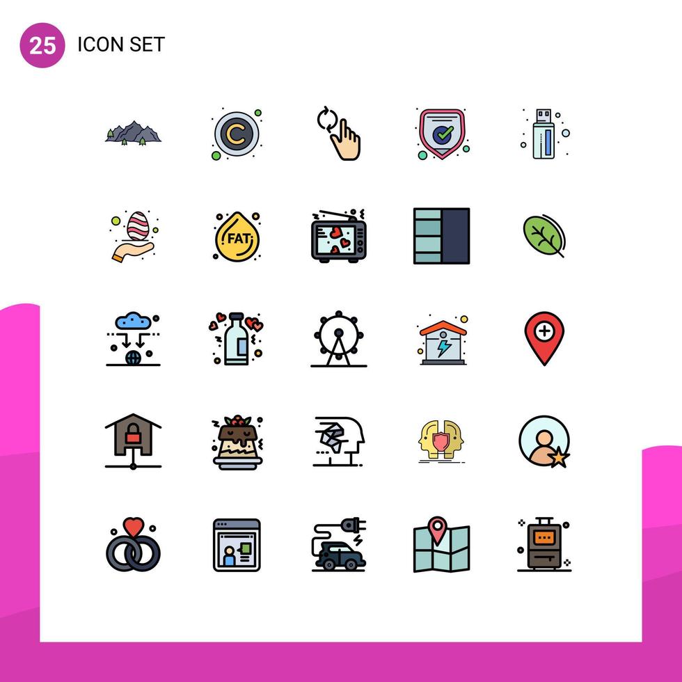 25 do utilizador interface preenchidas linha plano cor pacote do moderno sinais e símbolos do compras seguro licença proteção refrescar editável vetor Projeto elementos