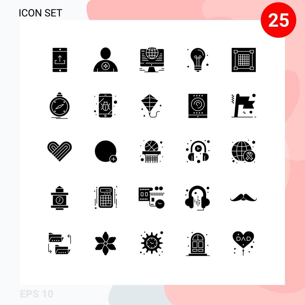 do utilizador interface pacote do 25 básico sólido glifos do idéia criativo favorito costas para escola globo editável vetor Projeto elementos