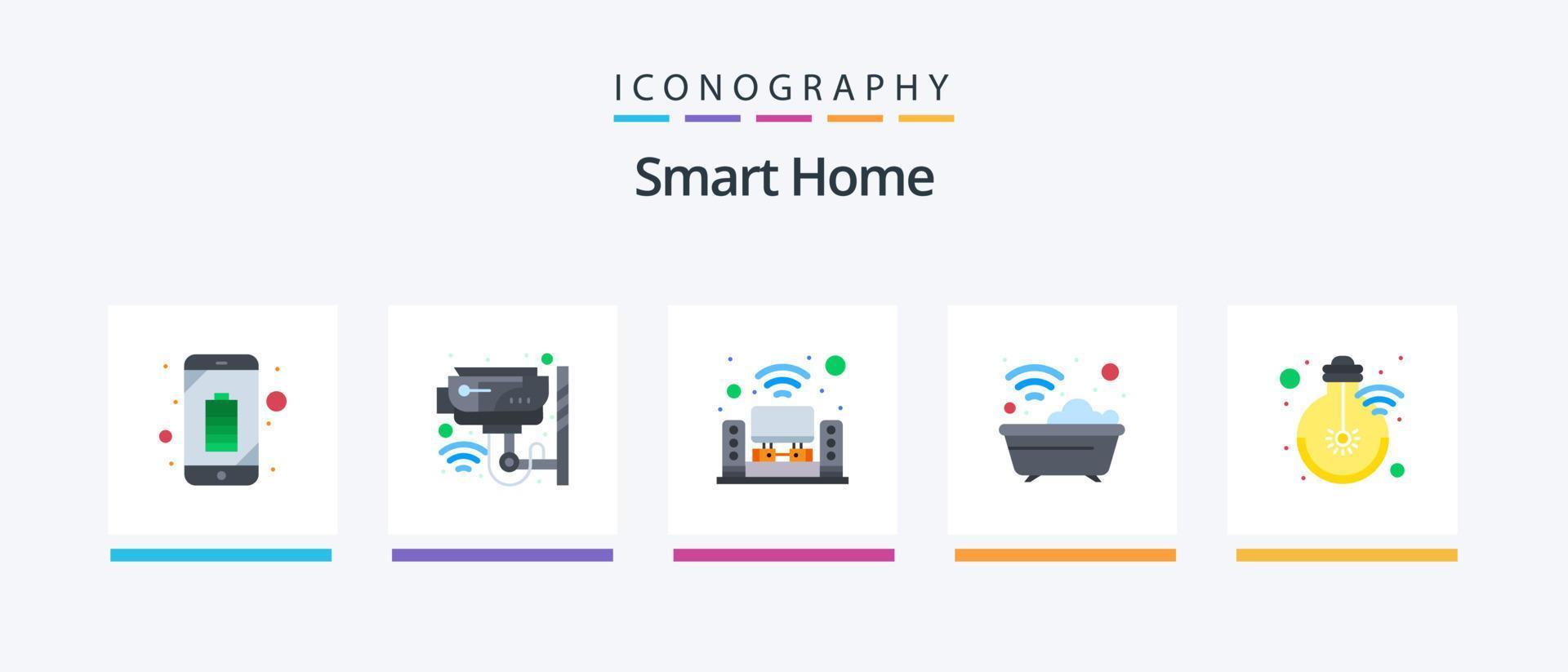 inteligente casa plano 5 ícone pacote Incluindo banheiro. inteligente. vigilância. casa. música sistema. criativo ícones Projeto vetor