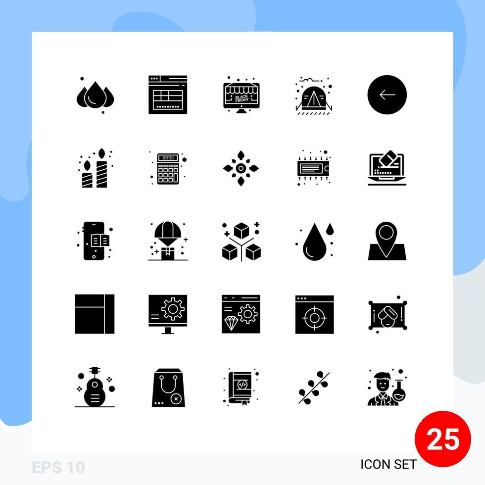 moderno conjunto do 25 sólido glifos pictograma do botões selva desconto viagem acampamento editável vetor Projeto elementos