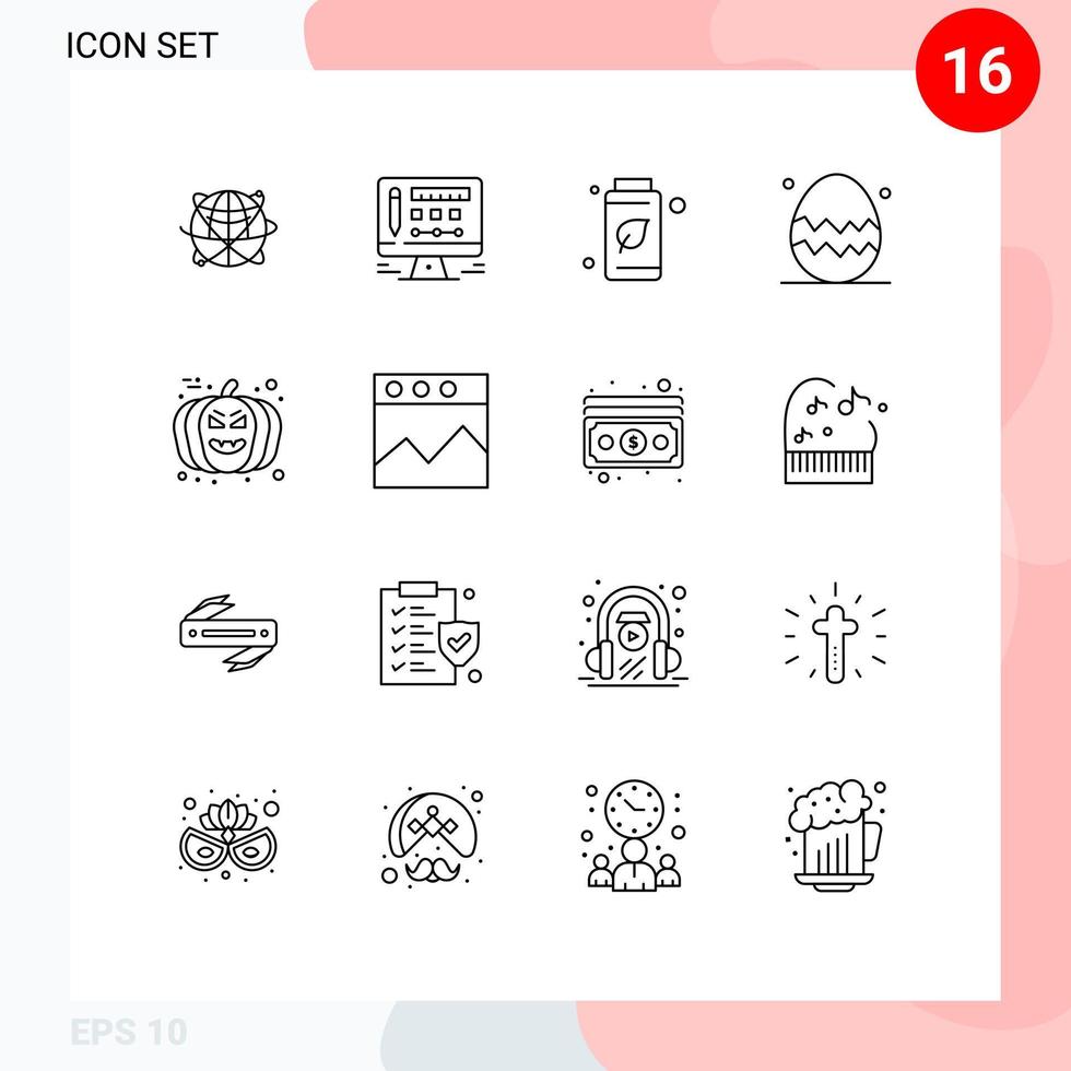 moderno conjunto do 16 esboços e símbolos tal Como Ação de graças dia ovo tela Páscoa ovo árvore editável vetor Projeto elementos