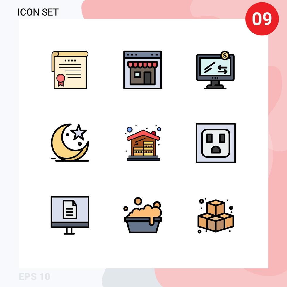 estoque vetor ícone pacote do 9 linha sinais e símbolos para muçulmanos Estrela fazer compras lua compras editável vetor Projeto elementos