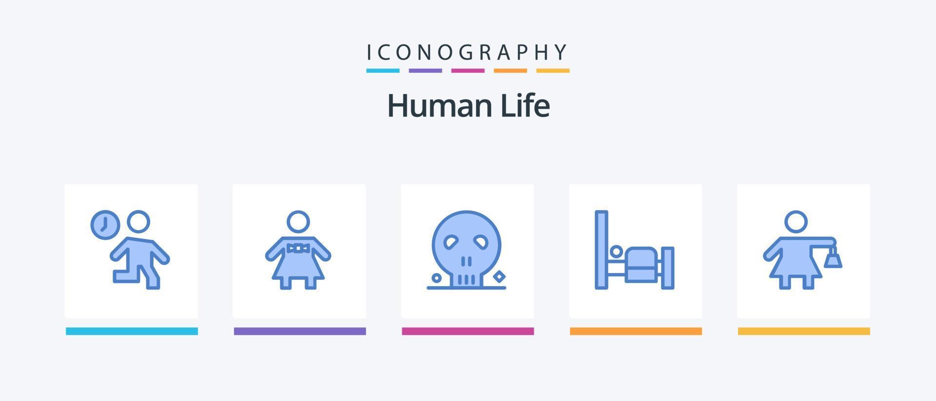 humano azul 5 ícone pacote Incluindo mulher. pessoas. ossos. pessoas. cama. criativo ícones Projeto vetor