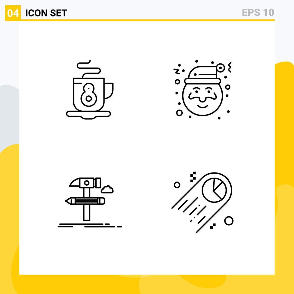 pacote do 4 moderno linha preenchida plano cores sinais e símbolos para rede impressão meios de comunicação tal Como café ferramenta Natal Construir gráfico editável vetor Projeto elementos