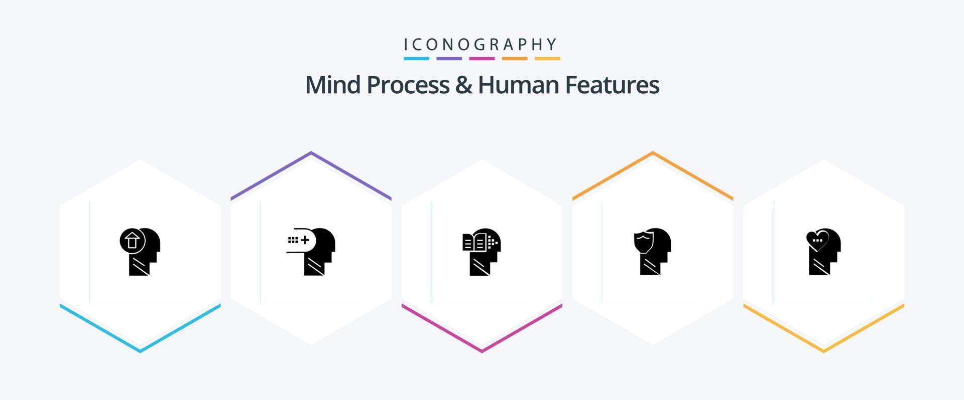 mente processo e humano características 25 glifo ícone pacote Incluindo do utilizador. seguro. médico. escudo. cabeça vetor