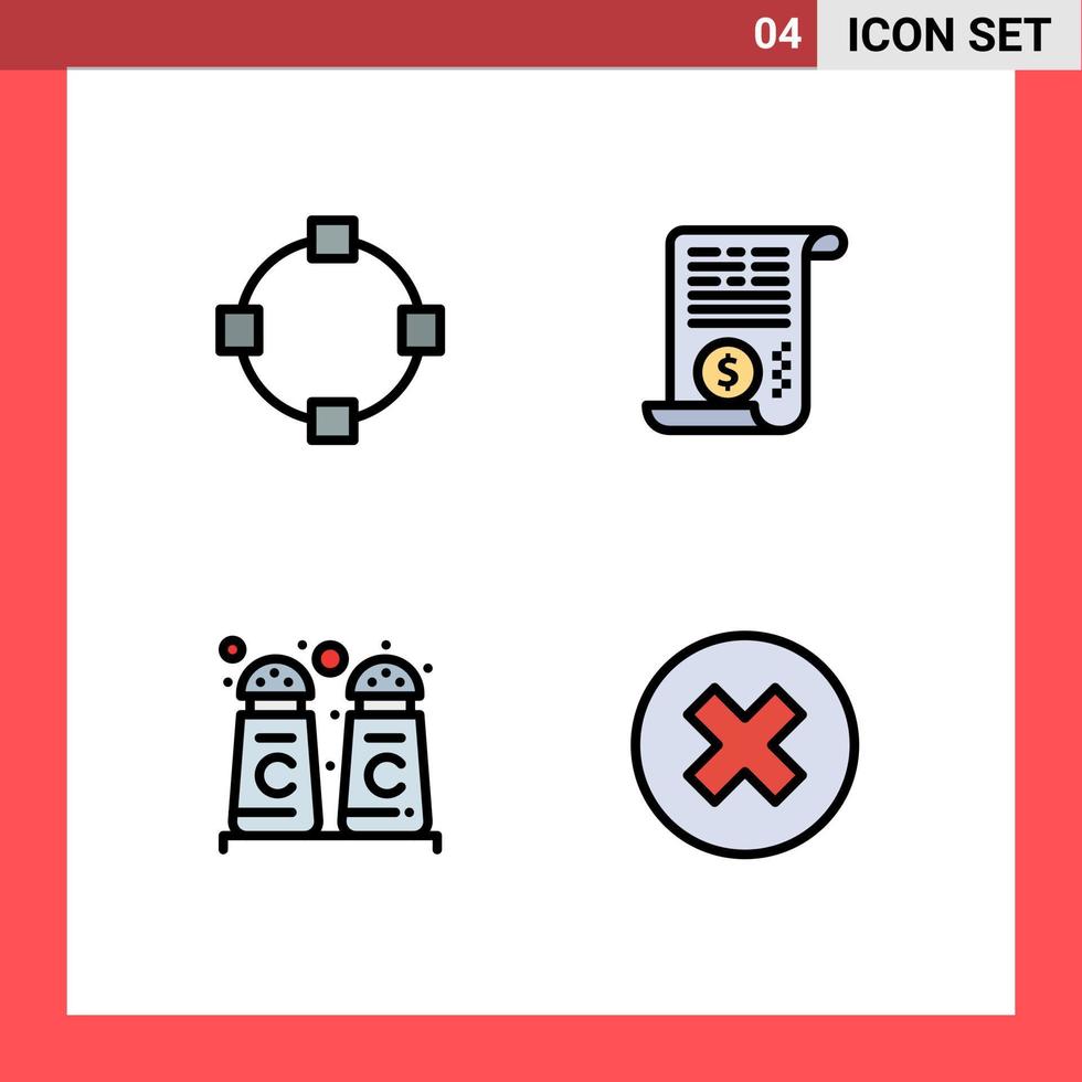 pacote do 4 moderno linha preenchida plano cores sinais e símbolos para rede impressão meios de comunicação tal Como círculo fazer compras Arquivo finança excluir editável vetor Projeto elementos