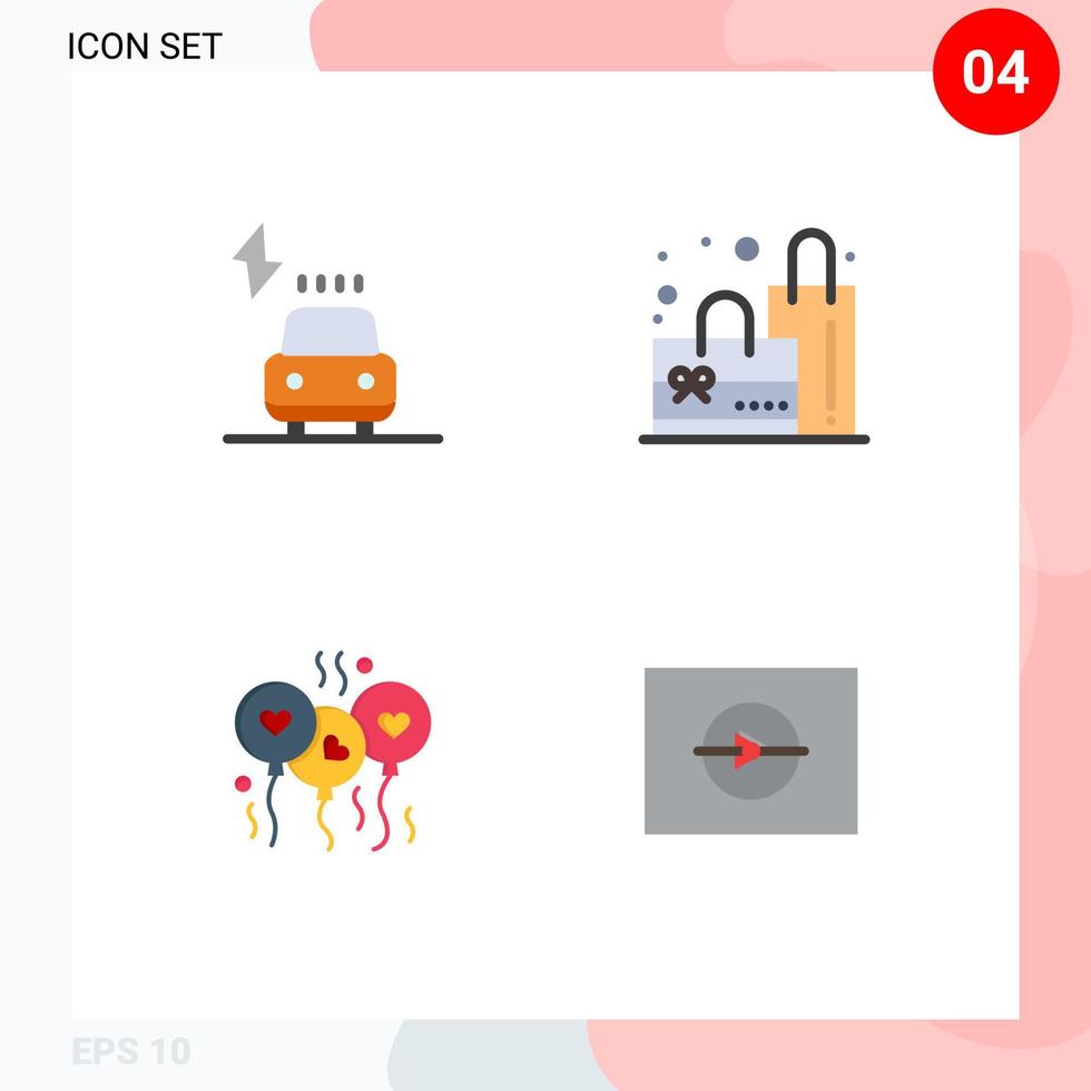 universal ícone símbolos grupo do 4 moderno plano ícones do carro coração poder compras vídeo editável vetor Projeto elementos