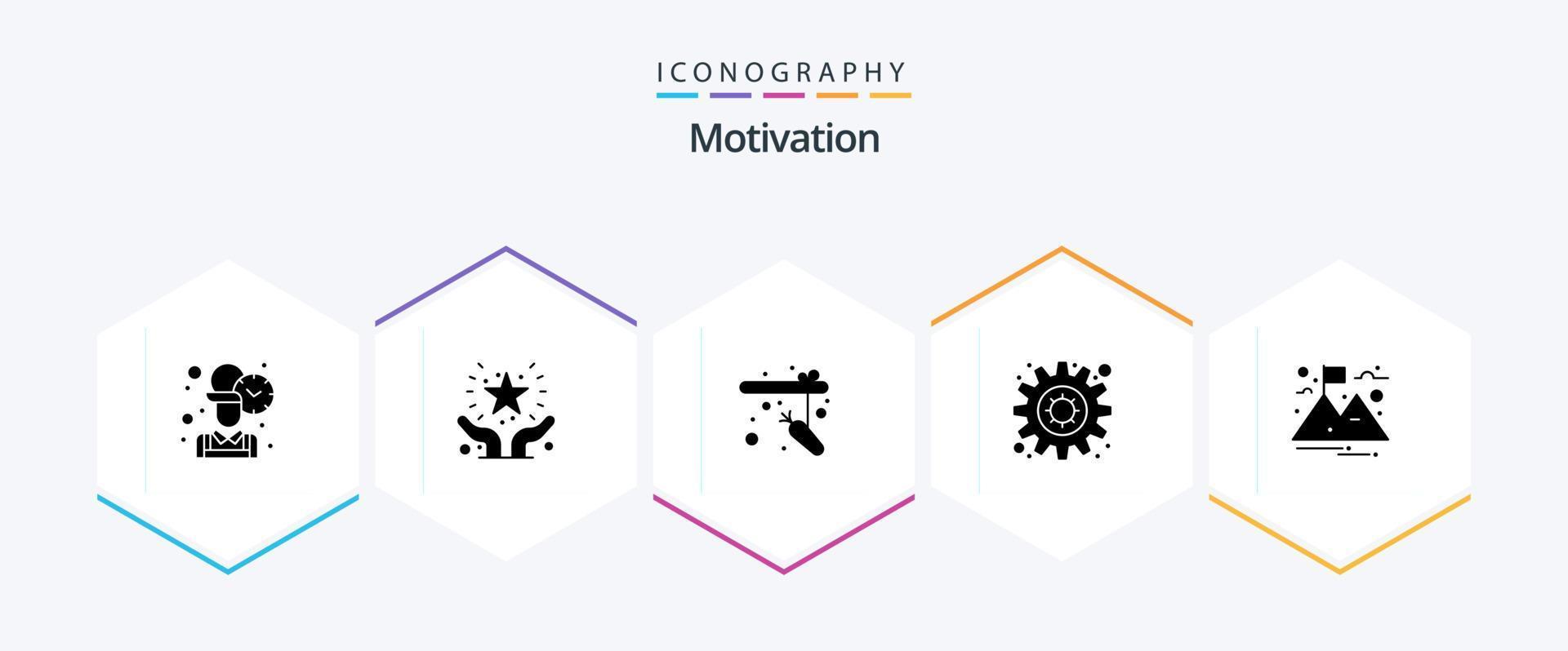 motivação 25 glifo ícone pacote Incluindo montanha. meta. seguro. contexto. engrenagem vetor