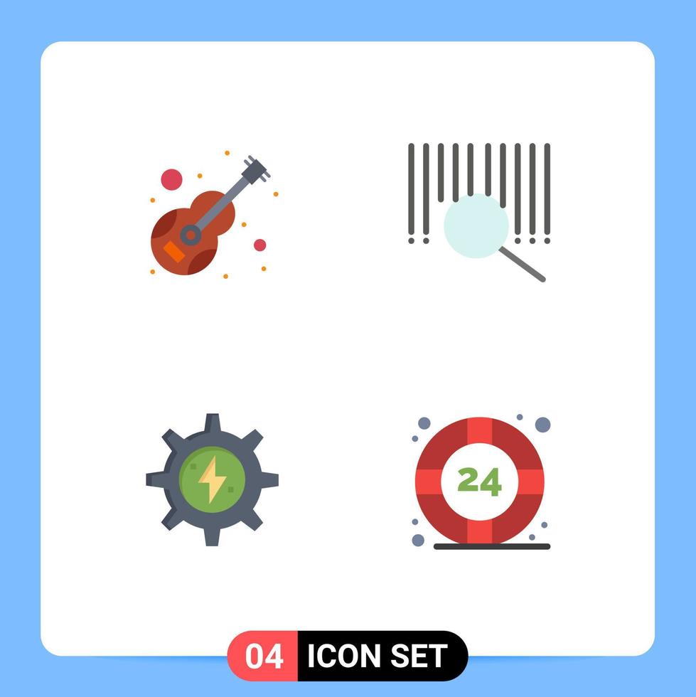 Móvel interface plano ícone conjunto do 4 pictogramas do guitarra energia musical produtos poder editável vetor Projeto elementos