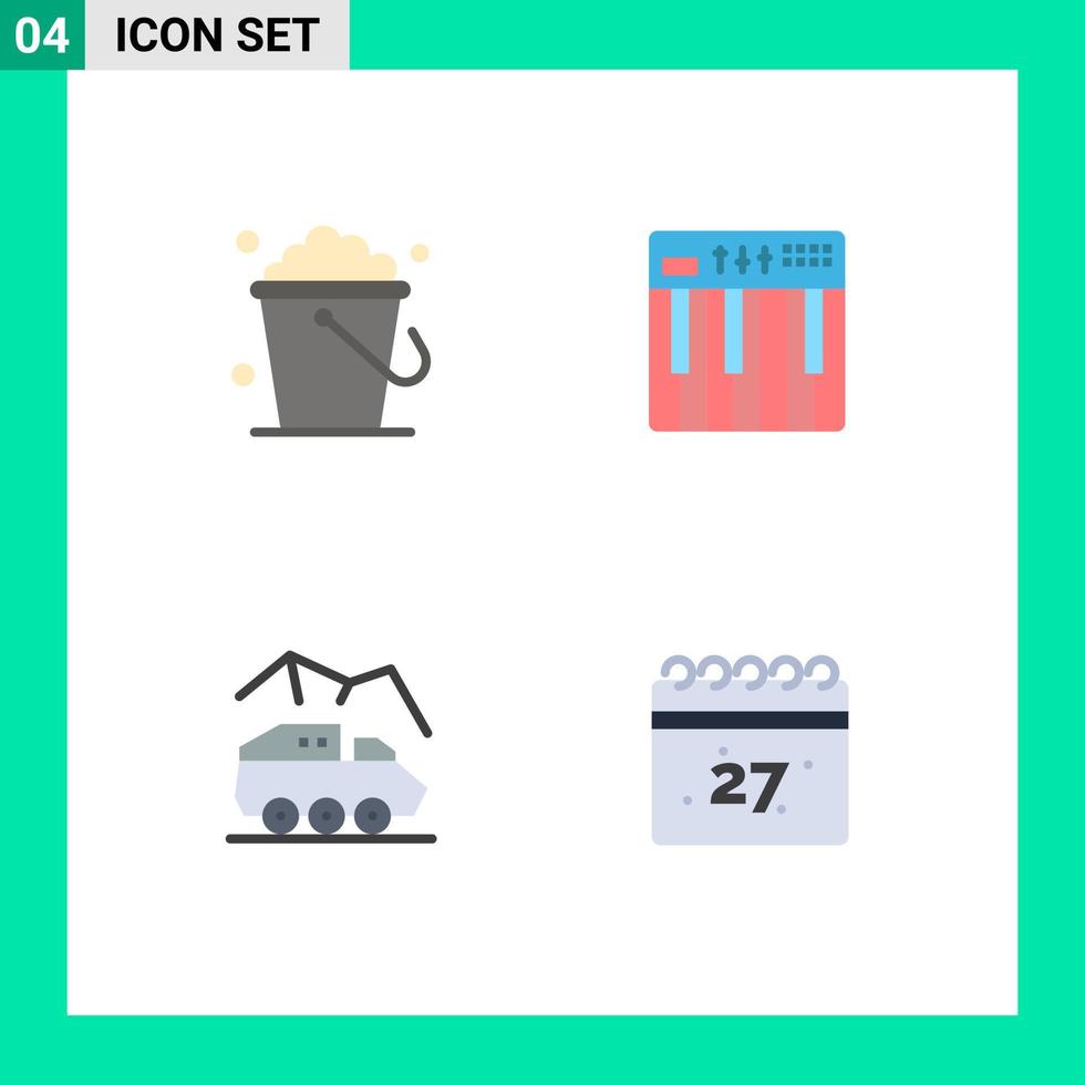 Móvel interface plano ícone conjunto do 4 pictogramas do balde exploração casa teclado Andarilho editável vetor Projeto elementos
