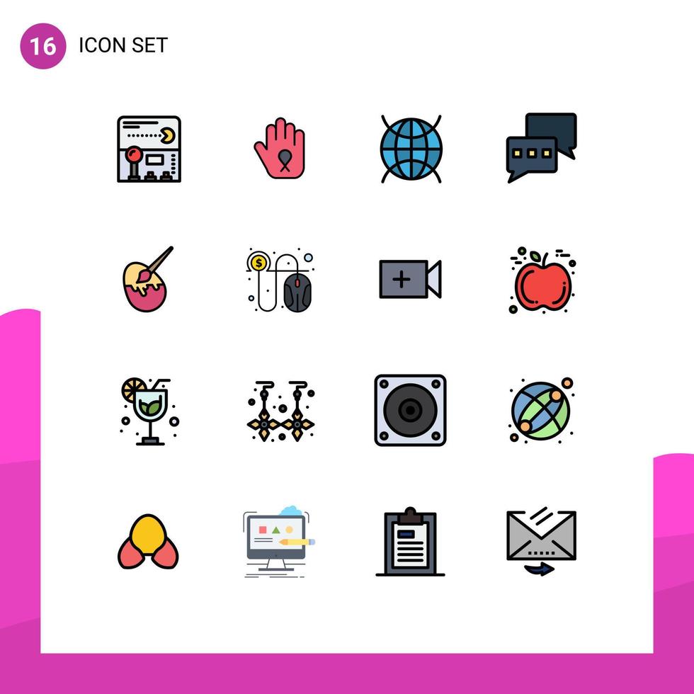 Móvel interface plano cor preenchidas linha conjunto do 16 pictogramas do ovo escova Internet enviar conversando editável criativo vetor Projeto elementos