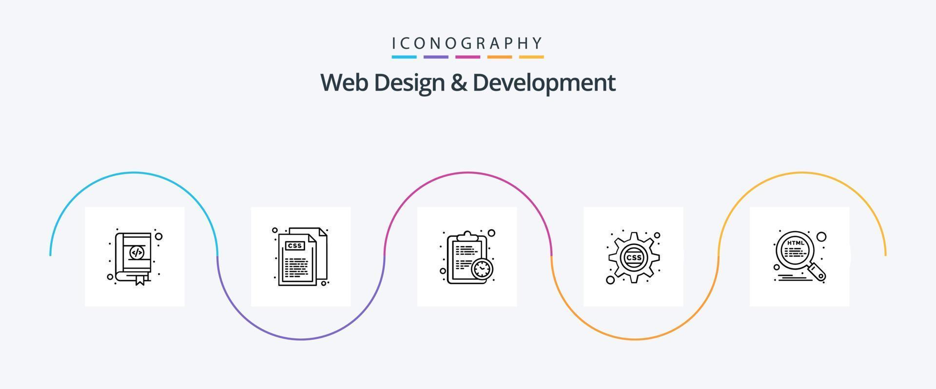 rede Projeto e desenvolvimento linha 5 ícone pacote Incluindo html. css. estilo. engrenagem estimativa vetor