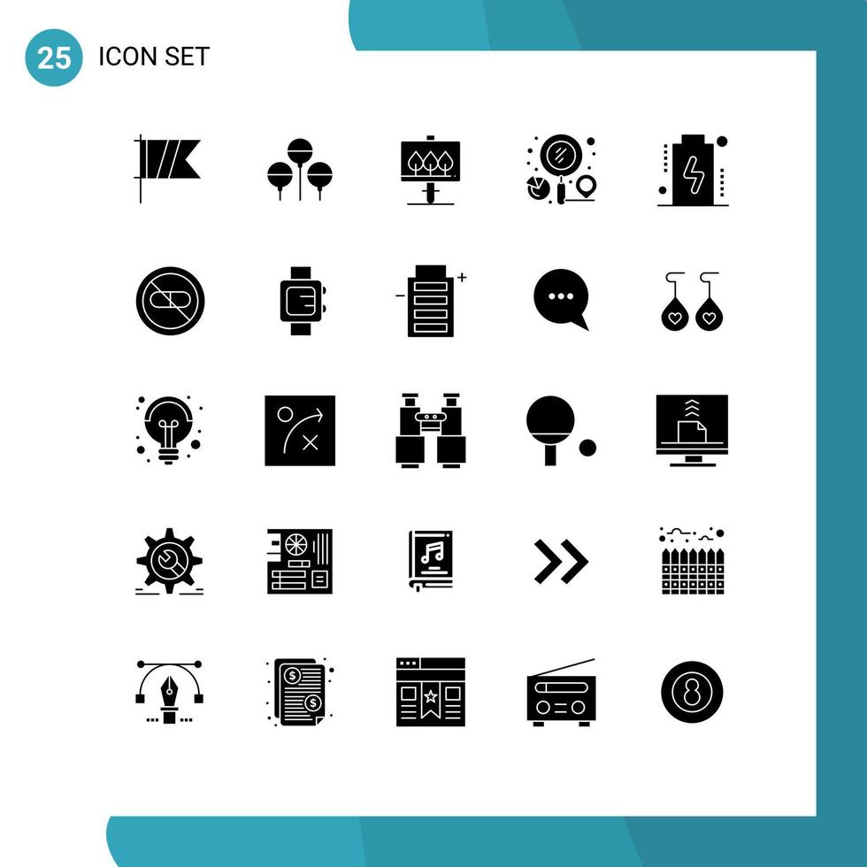 Móvel interface sólido glifo conjunto do 25 pictogramas do dispositivos bateria placa o negócio localização editável vetor Projeto elementos