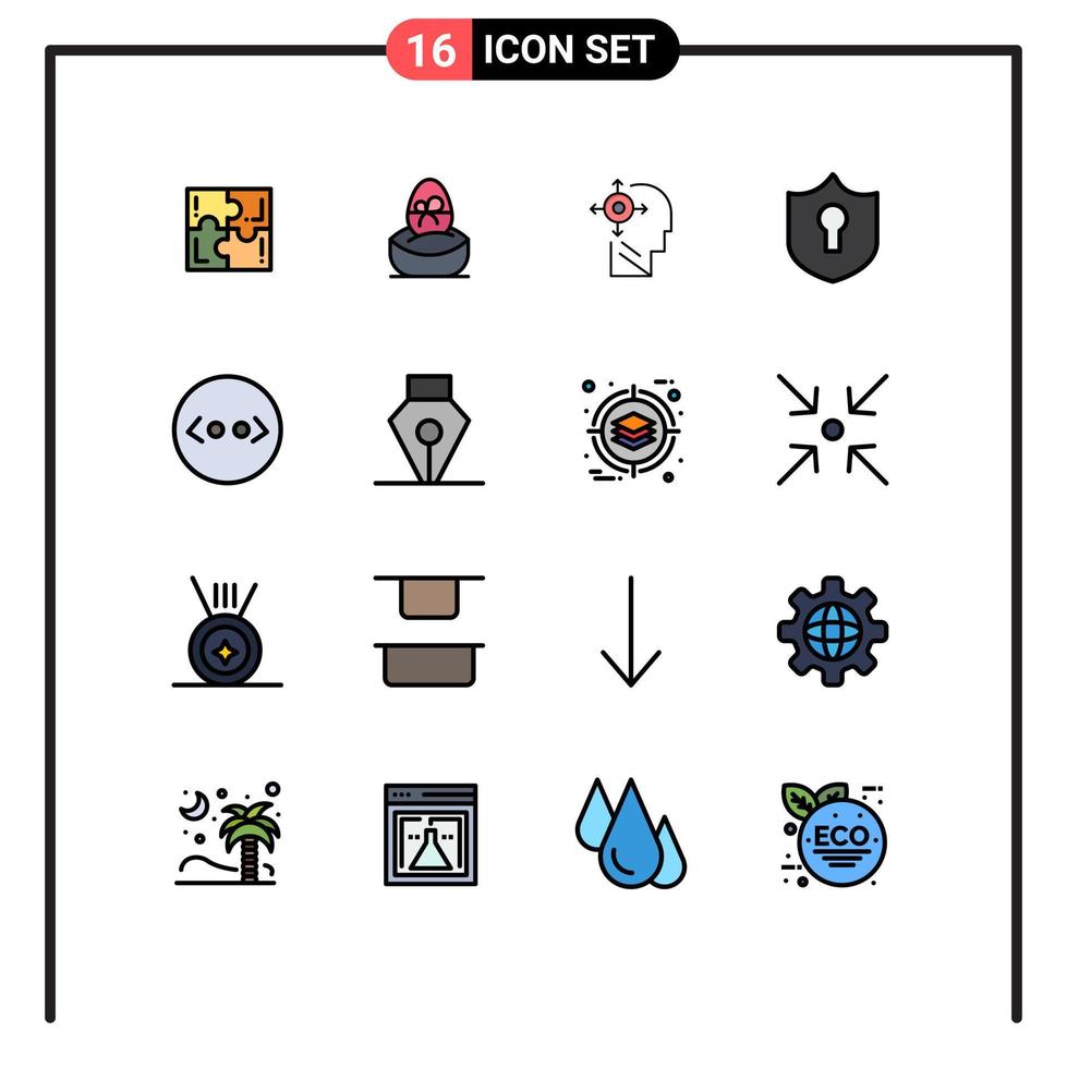 Móvel interface plano cor preenchidas linha conjunto do 16 pictogramas do colchetes proteção ovo Acesso você mesmo editável criativo vetor Projeto elementos