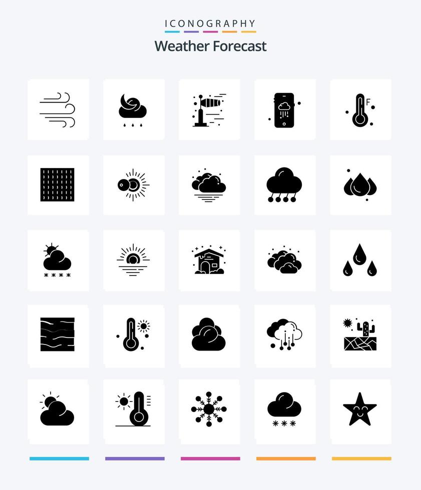 criativo clima 25 glifo sólido Preto ícone pacote tal Como confusão. clima. clima. temperatura. chuvoso vetor