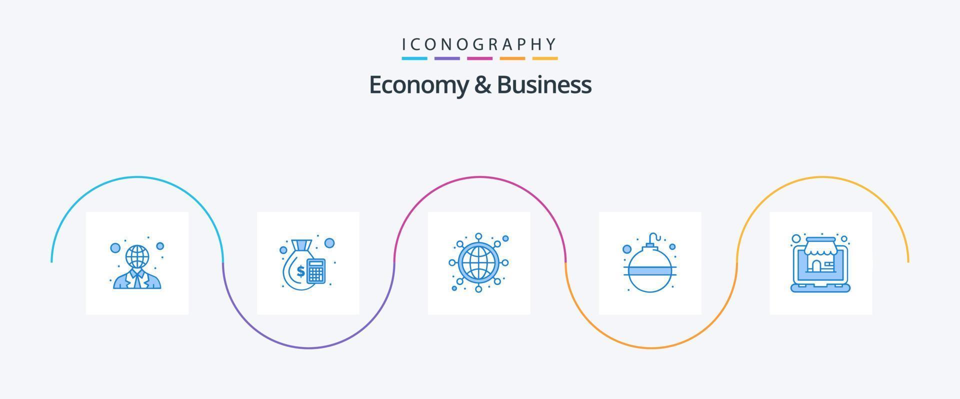 economia e o negócio azul 5 ícone pacote Incluindo on-line. aviso. rede. bombear. data limite vetor