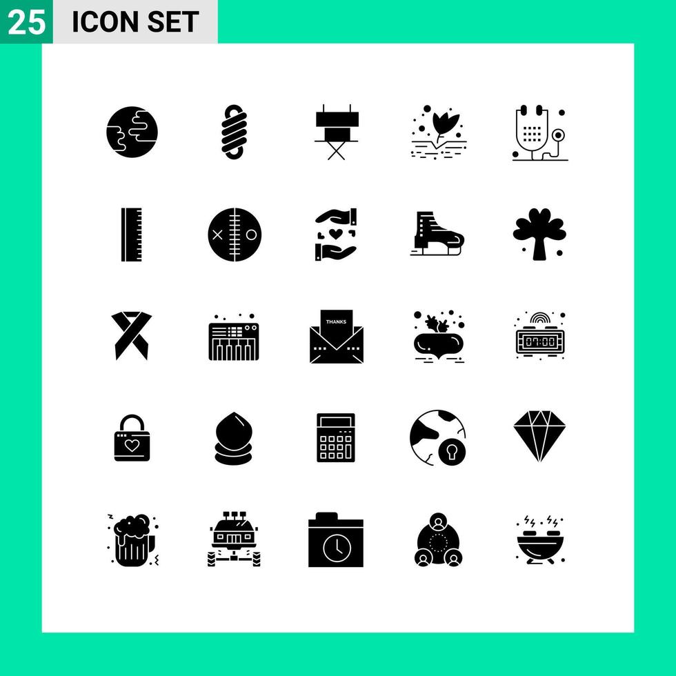 moderno conjunto do 25 sólido glifos pictograma do saúde ginástica filme doença agricultura editável vetor Projeto elementos