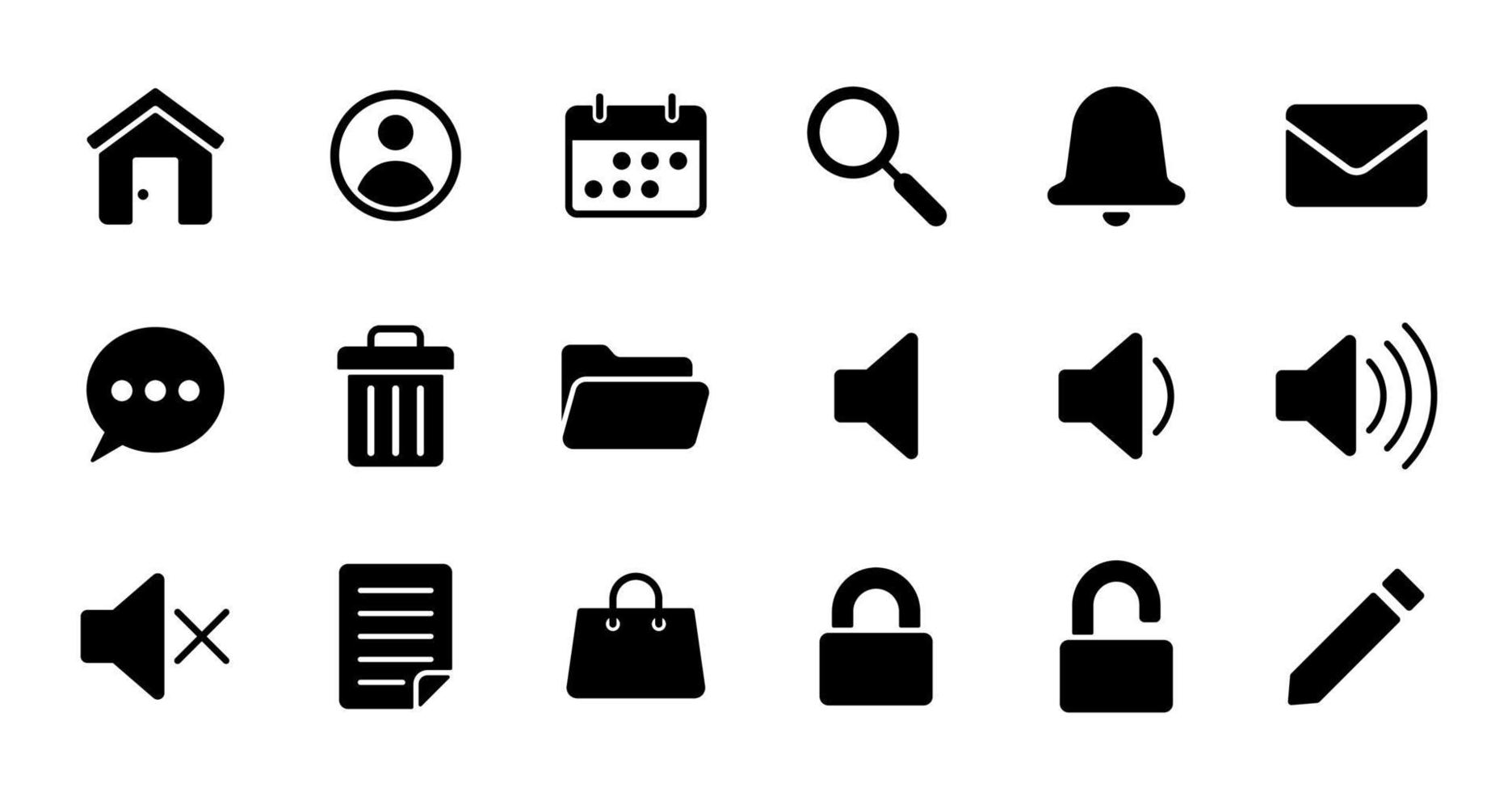 conjunto de ícones de interface do usuário essencial sólido. vetor