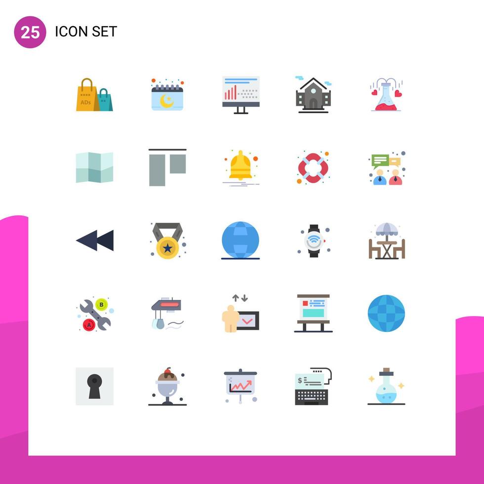 Móvel interface plano cor conjunto do 25 pictogramas do químico real Estado lua construção programação editável vetor Projeto elementos