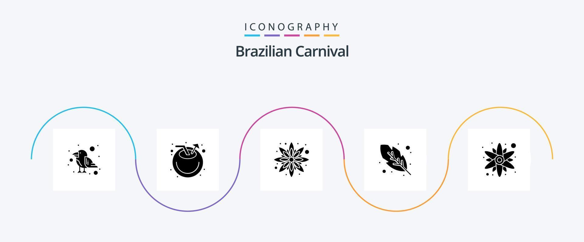 brasileiro carnaval glifo 5 ícone pacote Incluindo . flor. flor. rosa. pena vetor