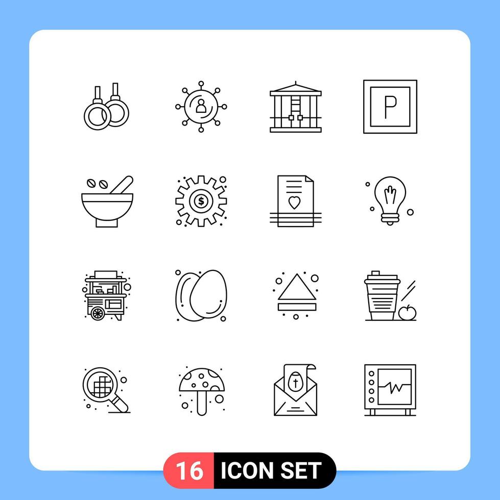 Móvel interface esboço conjunto do 16 pictogramas do medicinal ervas Cosmético ervas seo veículos assassinato editável vetor Projeto elementos