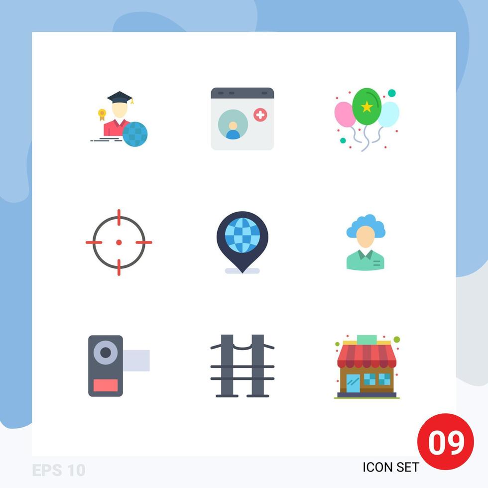 9 do utilizador interface plano cor pacote do moderno sinais e símbolos do globo alvo social meios de comunicação objetivo dia editável vetor Projeto elementos