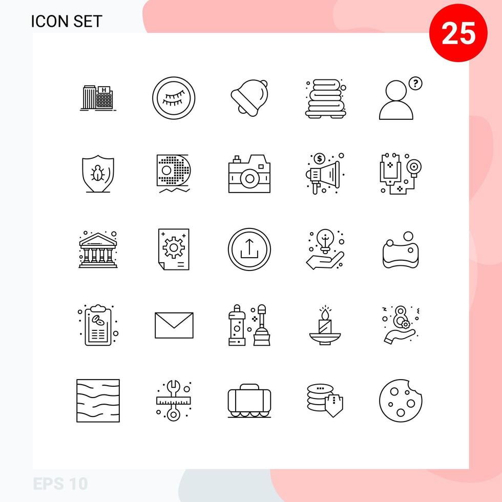 estoque vetor ícone pacote do 25 linha sinais e símbolos para proteger erro Sino perfil toalha editável vetor Projeto elementos
