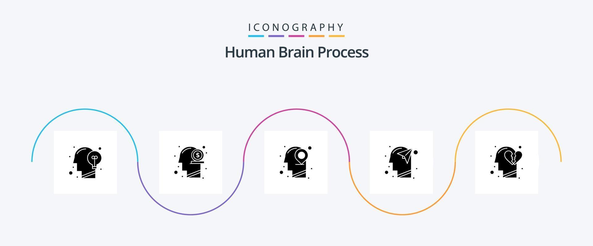 humano cérebro processo glifo 5 ícone pacote Incluindo mente. humano. mente. cabeça. mapa vetor