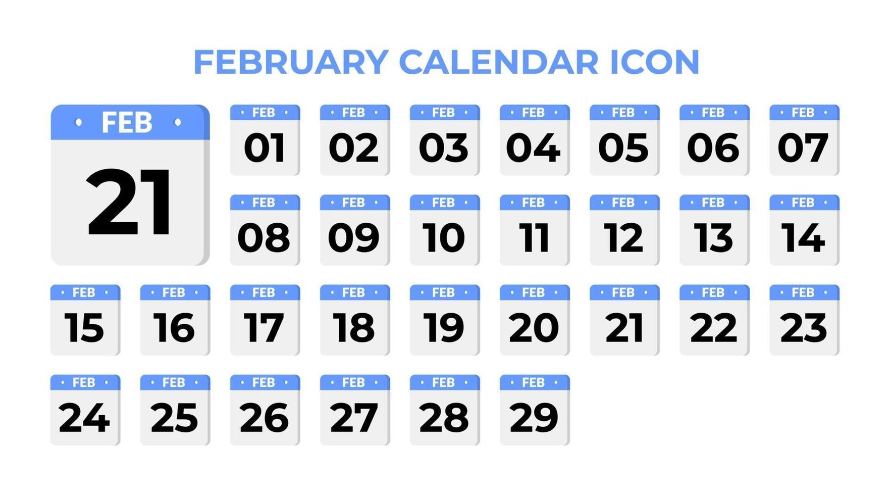 ícone do calendário de fevereiro, definido em azul vetor