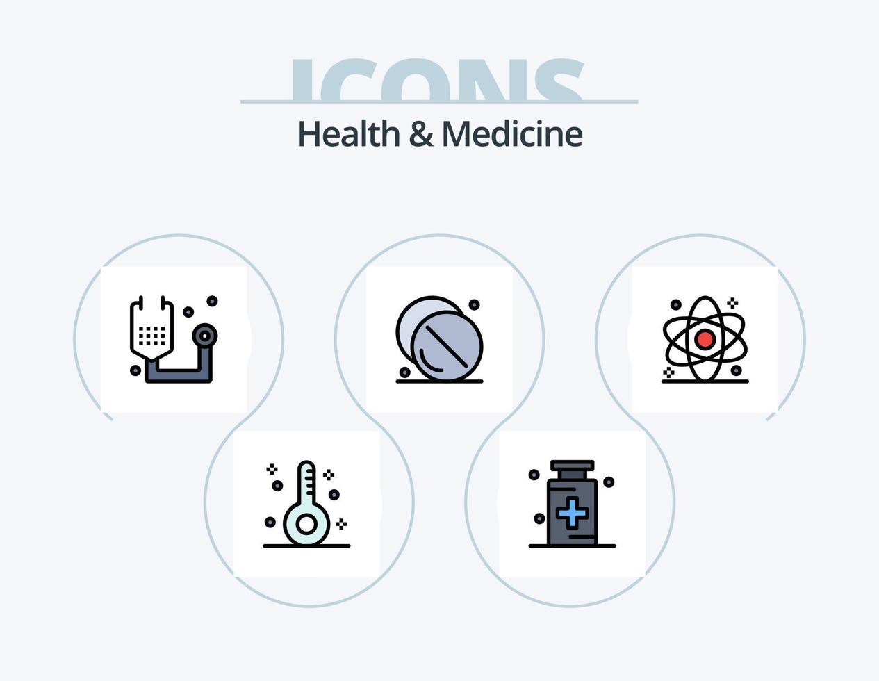 saúde e remédio linha preenchidas ícone pacote 5 ícone Projeto. fitness. doença. saúde. remédio. coração vetor