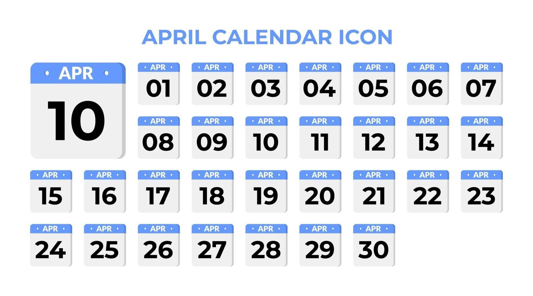 ícone do calendário de abril, definido em azul vetor
