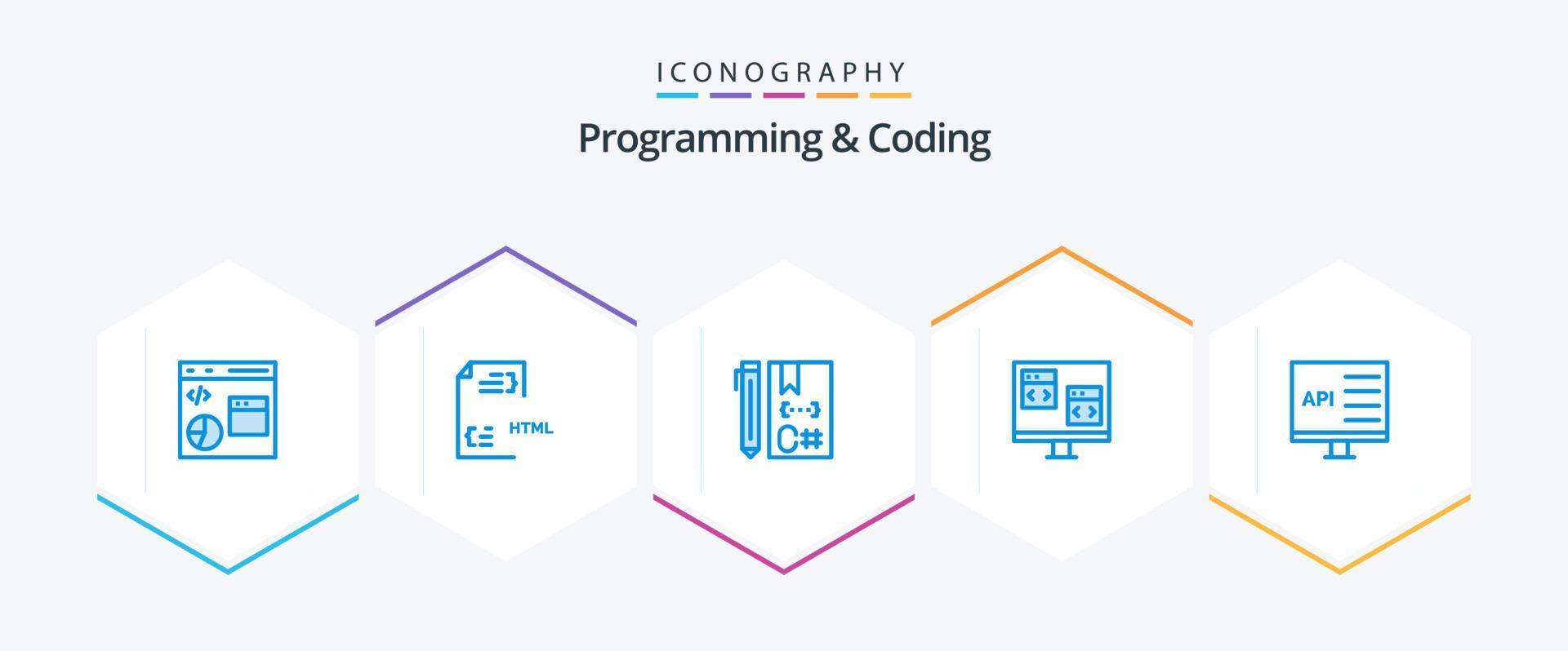 programação e codificação 25 azul ícone pacote Incluindo computador. aplicativo. arquivo. desenvolvimento. codificação vetor