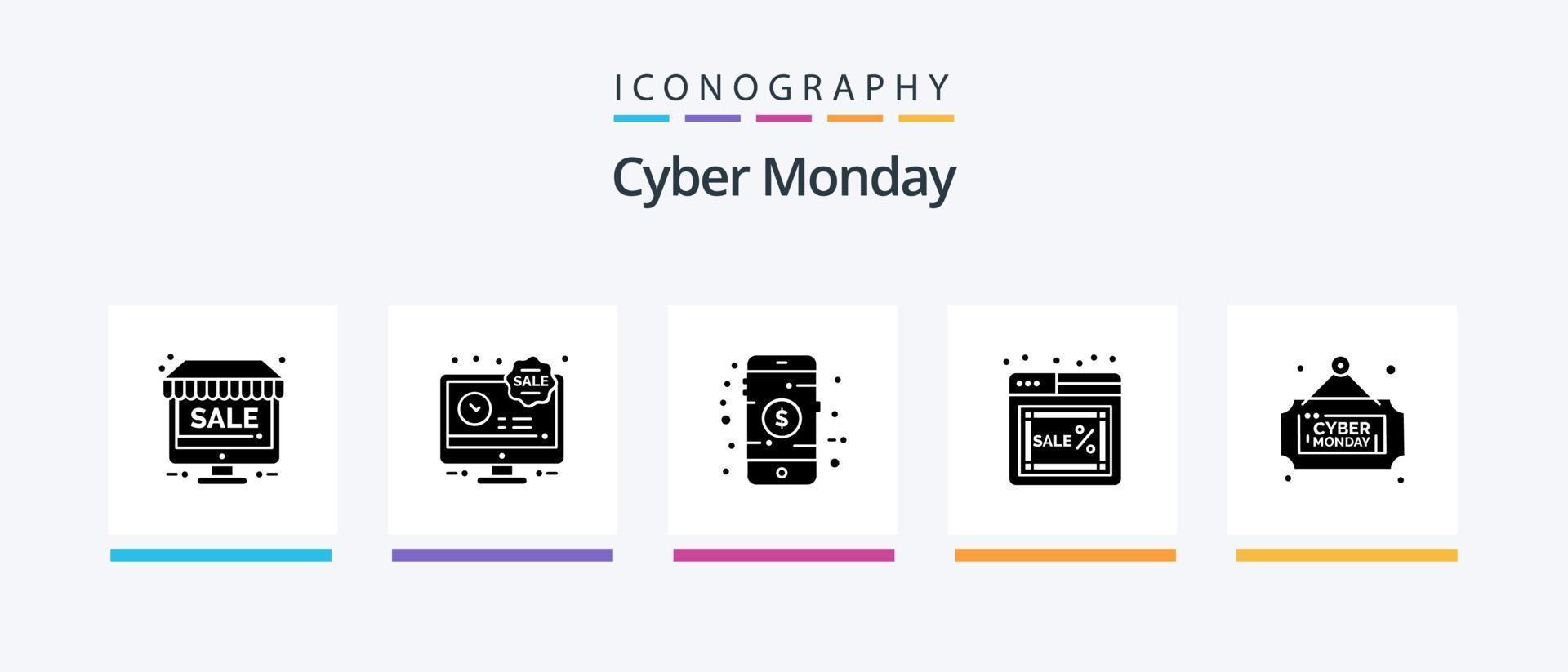 cyber Segunda-feira glifo 5 ícone pacote Incluindo borda. on-line. móvel. segunda-feira. rede. criativo ícones Projeto vetor