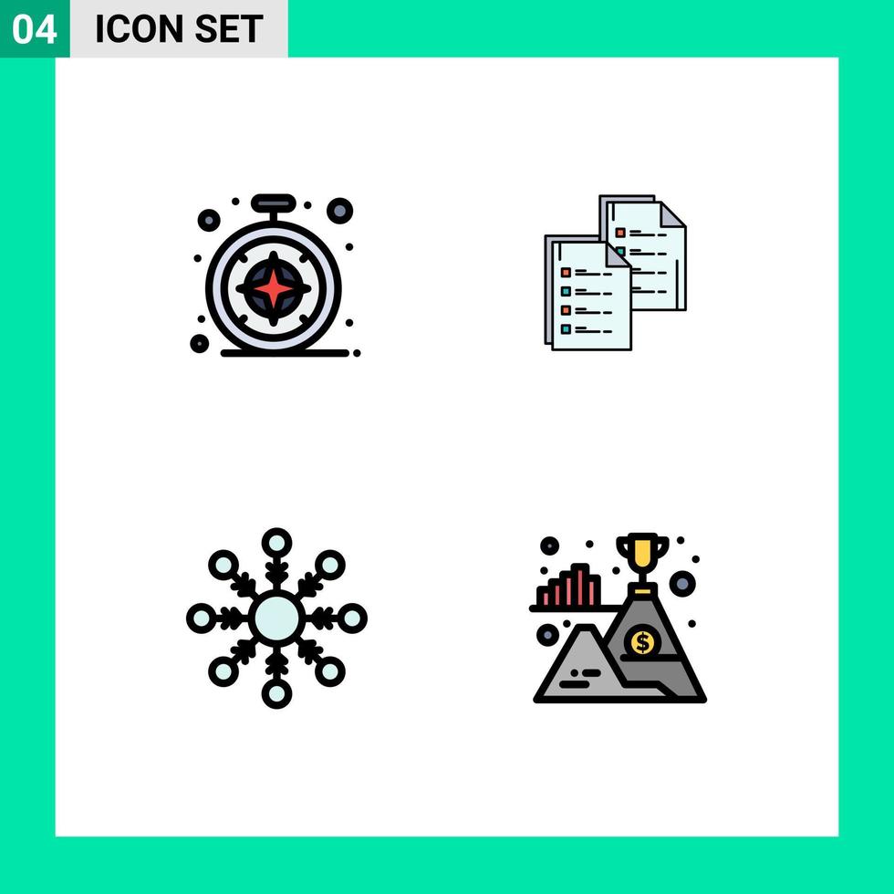 pacote do 4 moderno linha preenchida plano cores sinais e símbolos para rede impressão meios de comunicação tal Como navegador Floco documento cópia de floco de neve editável vetor Projeto elementos