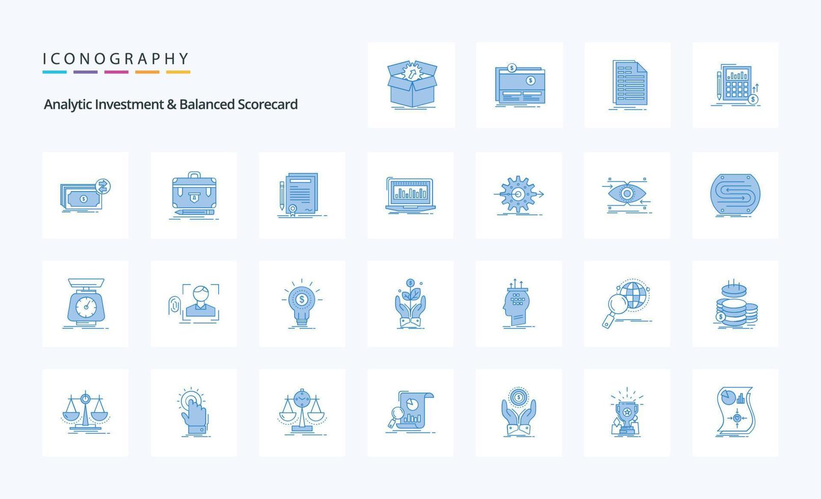 25 analítico investimento e equilibrado tabela de desempenho azul ícone pacote vetor