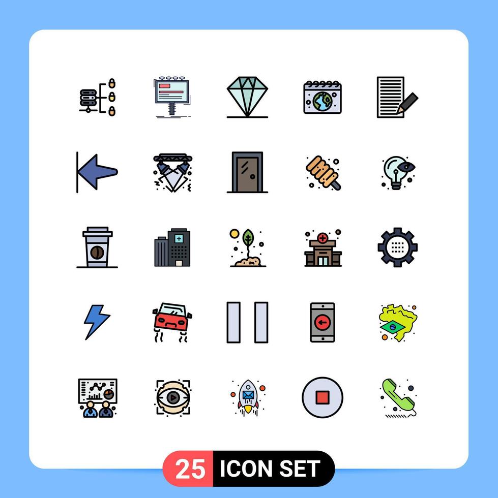 25 preenchidas linha plano cor conceito para sites Móvel e apps envelope comunicação diamante dia globo editável vetor Projeto elementos