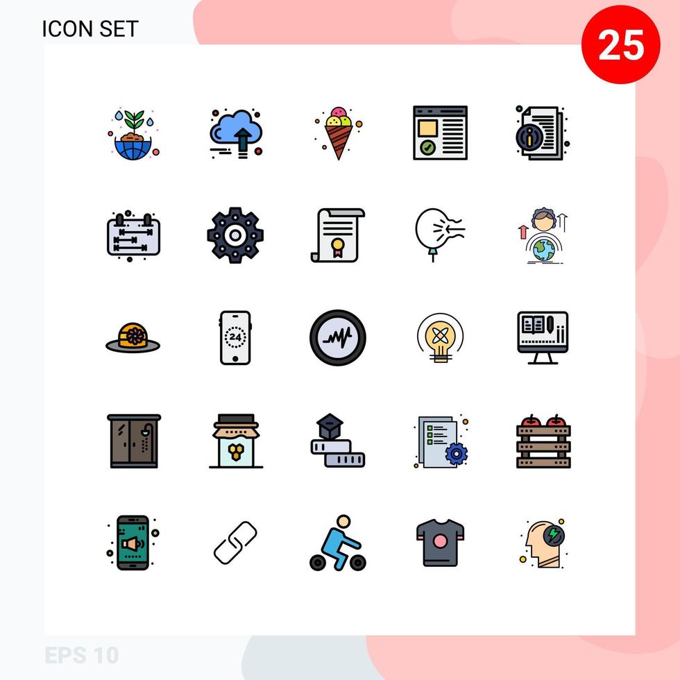 conjunto do 25 moderno ui ícones símbolos sinais para desenvolvimento codificação crescimento navegador gelo creme editável vetor Projeto elementos