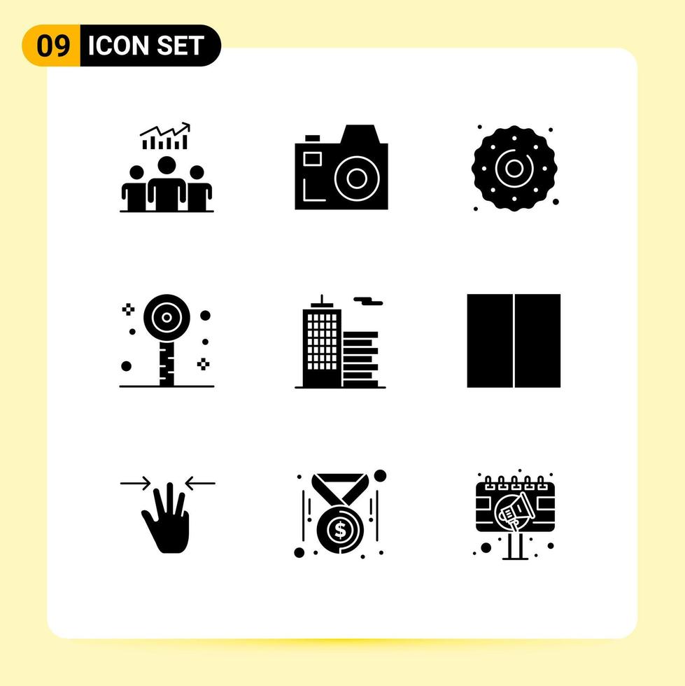 Móvel interface sólido glifo conjunto do 9 pictogramas do o negócio verão bolacha festa Diversão editável vetor Projeto elementos
