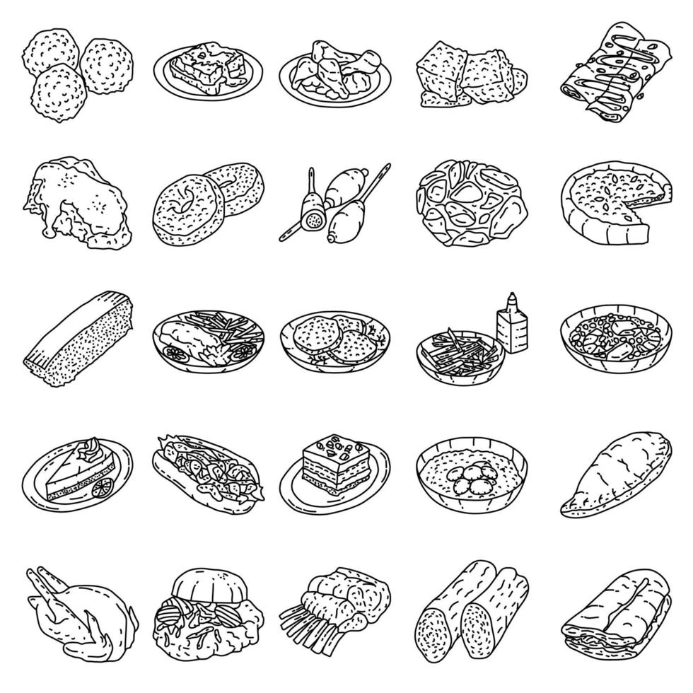 comida americana definir vetor de ícone. doodle desenhado à mão ou estilo de contorno